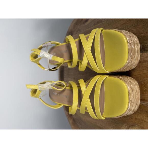 Sun + Stone Yellow Strappy Platform Espadrilles Size 6 NWOB - Picture 2 of 6